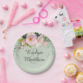 Blush Pink Floral Bouquet Sage Green Brautparty Pappteller (Party)