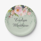 Blush Pink Floral Bouquet Sage Green Brautparty Pappteller (Vorderseite)