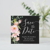 Blush Pink Floral Bouquet Save the Date schwarz (Stehend Vorderseite)