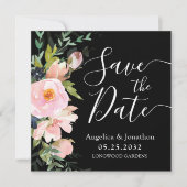 Blush Pink Floral Bouquet Save the Date schwarz (Vorderseite)