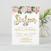 Blush Pink Floral Bouquet | Süß 16 Einladung (Stehend Vorderseite)