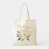 Blush Pink Floral Bouquet Wedding Bridesmaid Name Tragetasche (Rückseite)