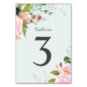 Blush Pink Floral Bouquets Sky Blue Wedding Tischnummer (Rückseite)
