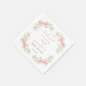 Blush Pink Floral Bow Baby Girl Shower Serviette (Ecke)