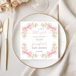 Blush Pink Floral Bow Baby Girl Shower Serviette