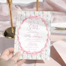 Blush Pink Floral Bow Es ist eine Girl Baby Dusche