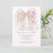 Blush Pink Floral Bow Girl Baby Shower Einladung (Stehend Vorderseite)