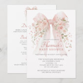 Blush Pink Floral Bow Girl Baby Shower Einladung (Vorne/Hinten)