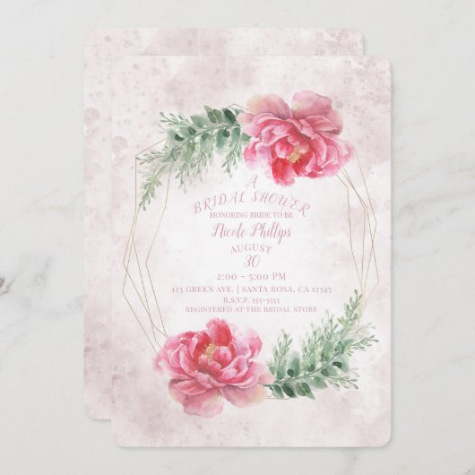 Blush Pink Floral Brautparty Einladung (Vorne/Hinten)