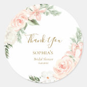 Blush Pink Floral Brautparty Gefallen Vielen Dank Runder Aufkleber (Vorderseite)