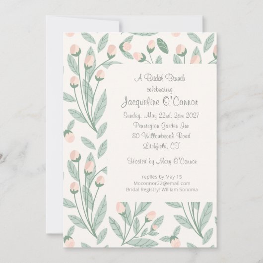 Blush Pink Floral Bridal Brunch Invitation Einladung (Vorderseite)
