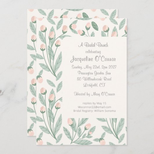 Blush Pink Floral Bridal Brunch Invitation Einladung (Vorne/Hinten)