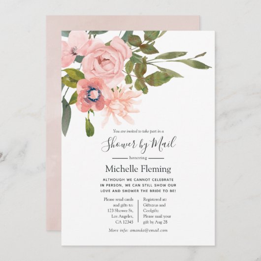 Blush Pink Floral Bridal oder Baby Dusche per Mail Einladung (Vorne/Hinten)