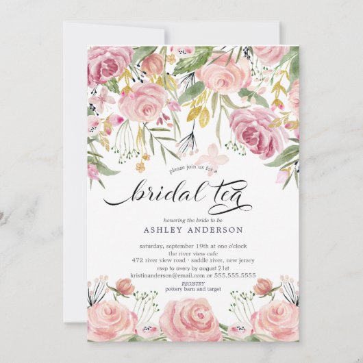 Blush Pink Floral Bridal Tee Einladung (Vorderseite)