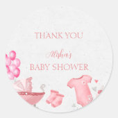 Blush Pink Floral Bunny Baby Dusche Vielen Dank Runder Aufkleber (Vorderseite)