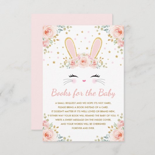 Blush Pink Floral Bunny Rabbit Books for Baby Girl Begleitkarte (Vorne/Hinten)