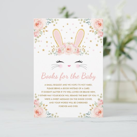 Blush Pink Floral Bunny Rabbit Books for Baby Girl Begleitkarte (Stehend Vorderseite)