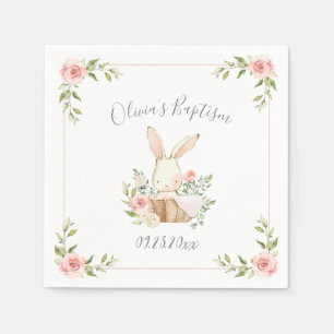 Blush Pink Floral Bunny Rabbit Taufe Napkins Serviette