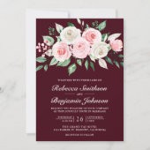 Blush Pink Floral Burgund QR Code Hochzeit Einladung (Vorderseite)