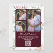 Blush Pink Floral Burgund QR Code Hochzeit Einladung (Rückseite)
