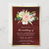 Blush Pink Floral Burgundy All in One Wedding Einladung (Vorderseite)