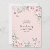 Blush Pink Floral Butterfells Paris Quinceañera Einladung (Rückseite)