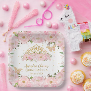 Blush Pink Floral Butterfells Tiara QUINCEAÑERA P Pappteller