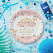 Blush Pink Floral Butterfliegen Tiara QUINCEAÑERA Pappteller (Party)