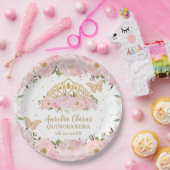 Blush Pink Floral Butterfliegen Tiara QUINCEAÑERA Pappteller (Party)