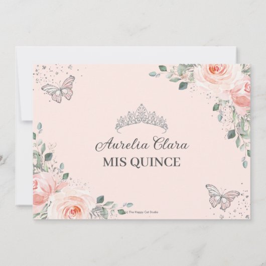 Blush Pink Floral Butterflies Quinceañera Sweet 16 Save The Date (Rückseite)