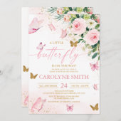 Blush Pink Floral Butterfly Baby Dusche Einladung (Vorne/Hinten)