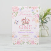  Blush Pink Floral Butterfly Princess 1st Birthday Einladung (Stehend Vorderseite)
