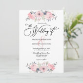 Blush Pink Floral Calligraphy Wedding Einladung (Stehend Vorderseite)