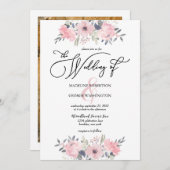 Blush Pink Floral Calligraphy Wedding Einladung (Vorne/Hinten)