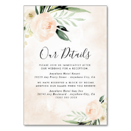 Blush Pink Floral Champagner Hochzeitskarte Tischnummer