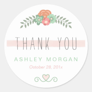Blush Pink Floral Chic Gastgeschenk Hochzeit Danke Runder Aufkleber