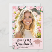 Blush Pink Floral Class of 2025 Foto Abschluss Ankündigung (Vorderseite)