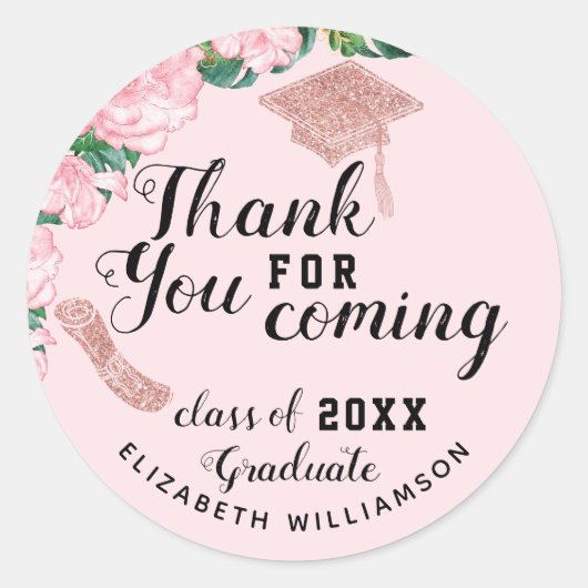Blush Pink Floral Class of 2025 Graduate Vielen Da Runder Aufkleber (Vorderseite)