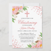 Blush Pink Floral Confetti Christening Taufe Einladung (Vorderseite)