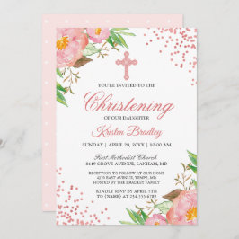 Blush Pink Floral Confetti Christening Taufe Einladung
