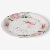 Blush Pink Floral Coquette Bow Baby Dusche Pappteller (Schrägansicht)
