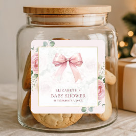 Blush Pink Floral Coquette Bow Baby Dusche Quadratischer Aufkleber