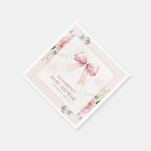 Blush Pink Floral Coquette Bow Baby Dusche Serviette (Ecke)