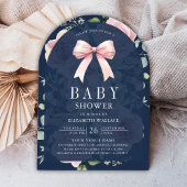 Blush Pink Floral Coquette Bow Navy Baby Dusche Einladung