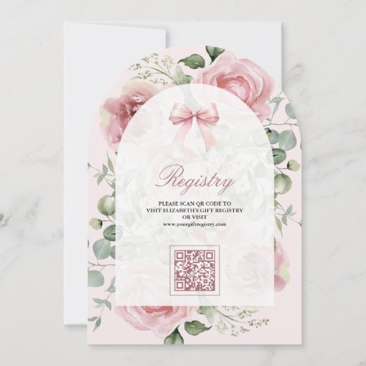 Blush Pink Floral Coquette Bow Navy Baby Dusche Einladung (Rückseite)