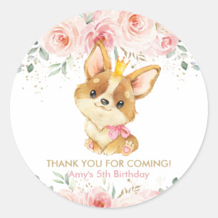 Blush Pink Floral Corgi Welpe Hund Danke, dass Sie Runder Aufkleber