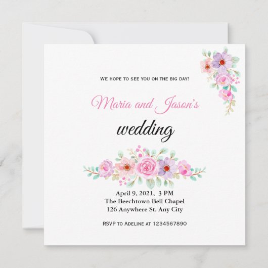 Blush Pink Floral Country Einladung Hochzeitsfeier (Vorderseite)