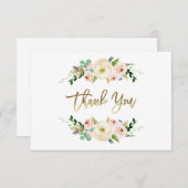 Blush pink Floral Dankeschön Karte, Grün Mitteilungskarte (Vorne/Hinten)