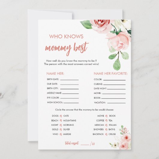 Blush Pink Floral, der die beste Spielkarte für Mo Einladung (Vorderseite)