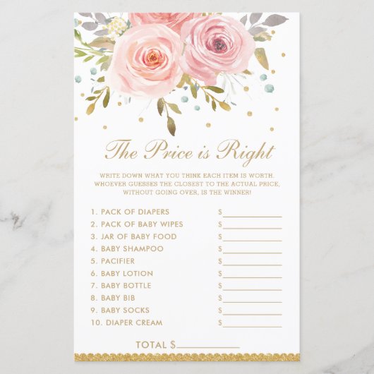 Blush Pink Floral Der Preis ist das richtige Dusch (Vorderseite)